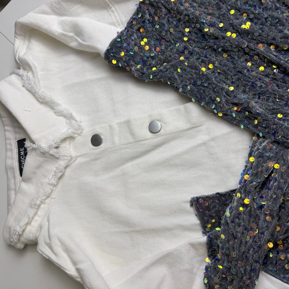 Sequin Patchwork Denim Jacket Oversized Shacket W… - image 11